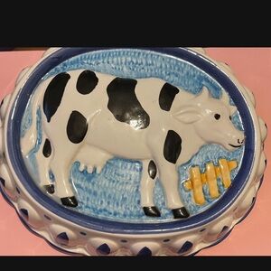 Ceramic Cow at Fence Wall Plaque
